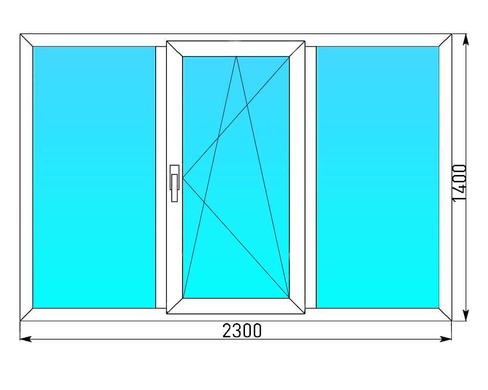 Трехстворчатое окно в плане